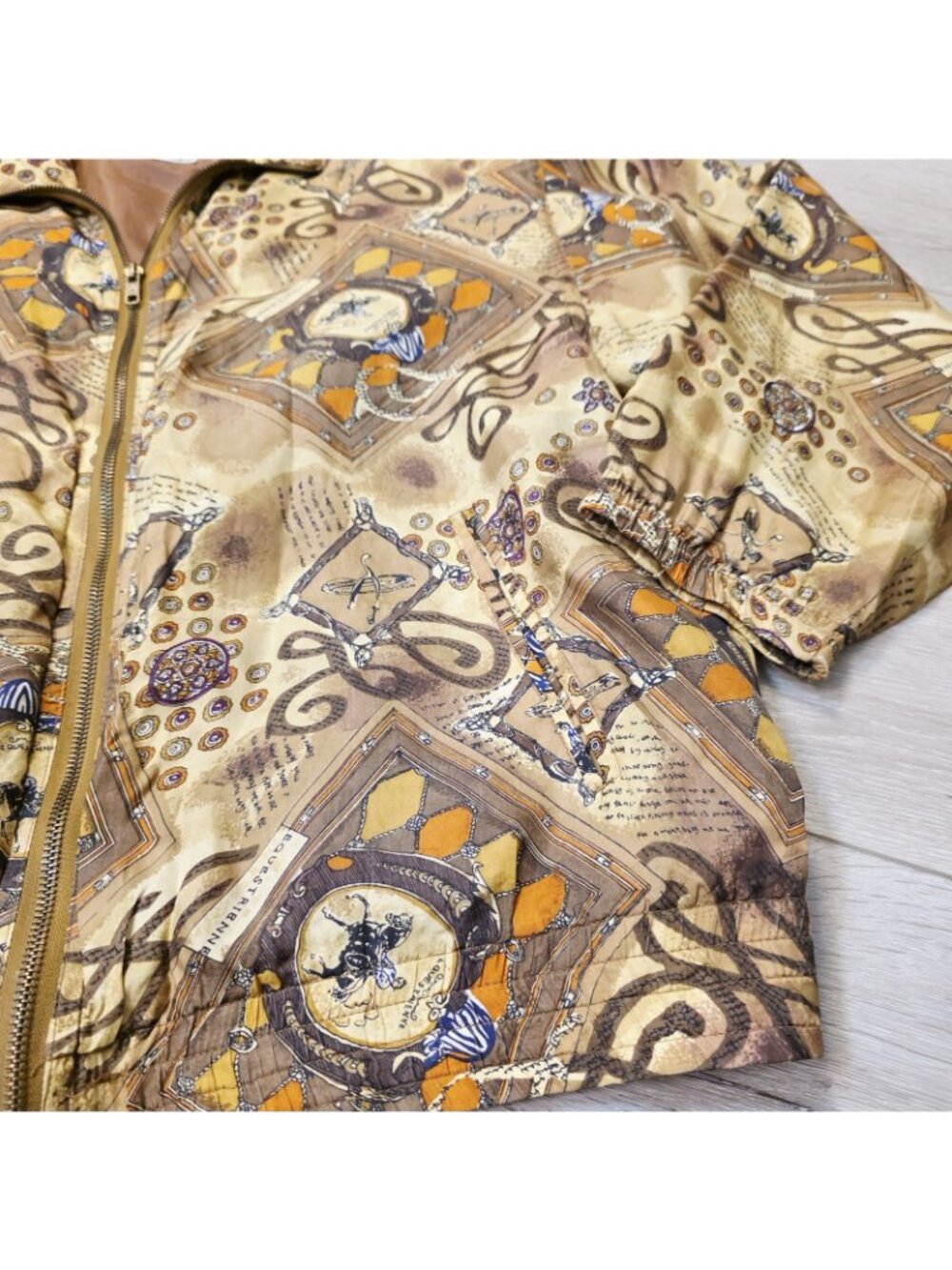 Vtg 90's Silk Equestrian All Over Horse Print Zip Up Jacket Sz M Petite - Picture 3 of 8